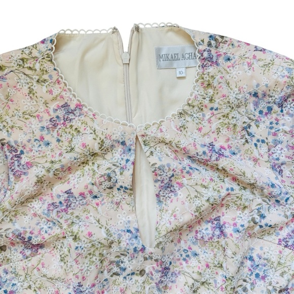 MIKAEL AGHAL Embroidered Asymmetric elbow sleeve Midi Dress - Picture 4 of 10